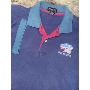 VTG Jonathan Corey United States F 22 Fighter USA Flag Patch Blue Green Polo XXL